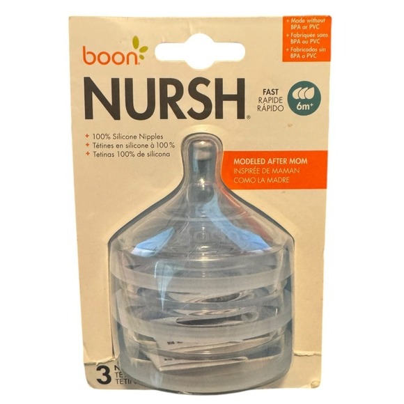 Boon Other - Boon Nursh 6 Month + Silicone Replacement Nipple Air Free Feeding Medium FlowNEW